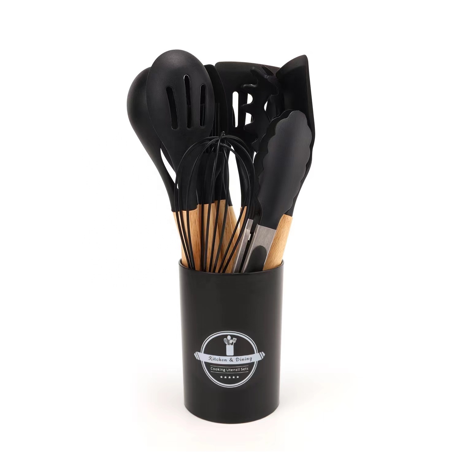 Hot Selling 12-Piece Kitchen Utensil Set Cooking Tools with Soft Silicone Wooden Handles for Food In-1set Collection