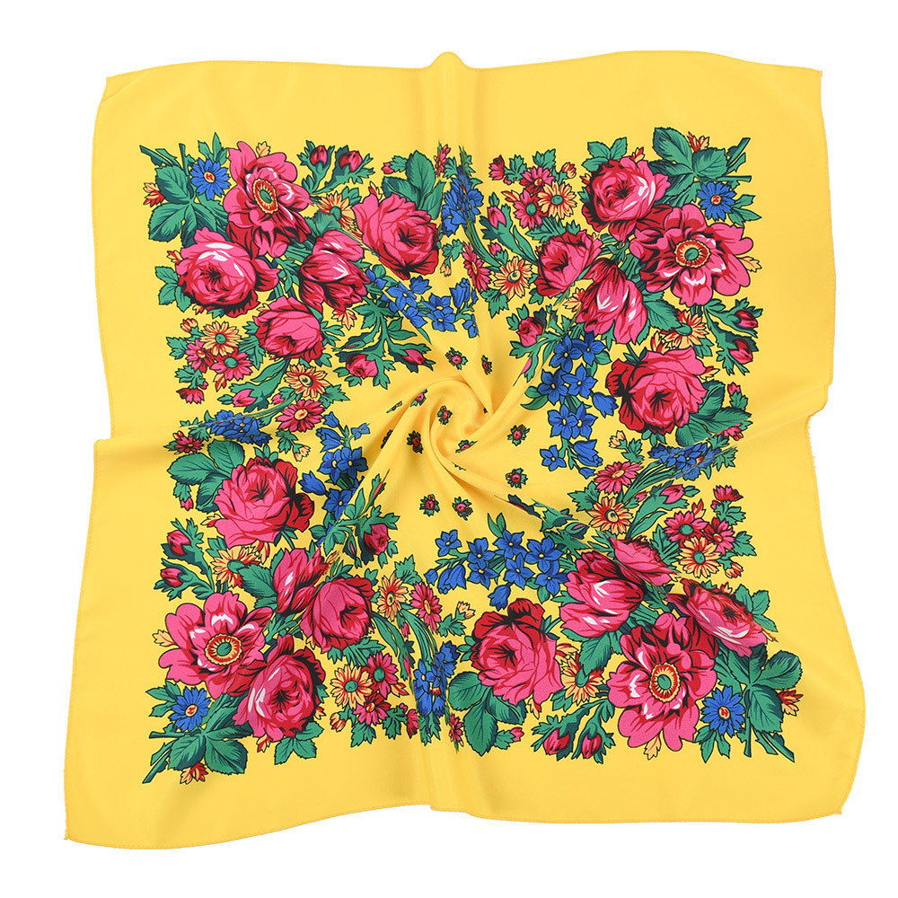 Vintage Ethnic Style Scarf Women Unique Floral Printing Tassel Shawl 70*70cm Square Polyester Acrylic Shawls