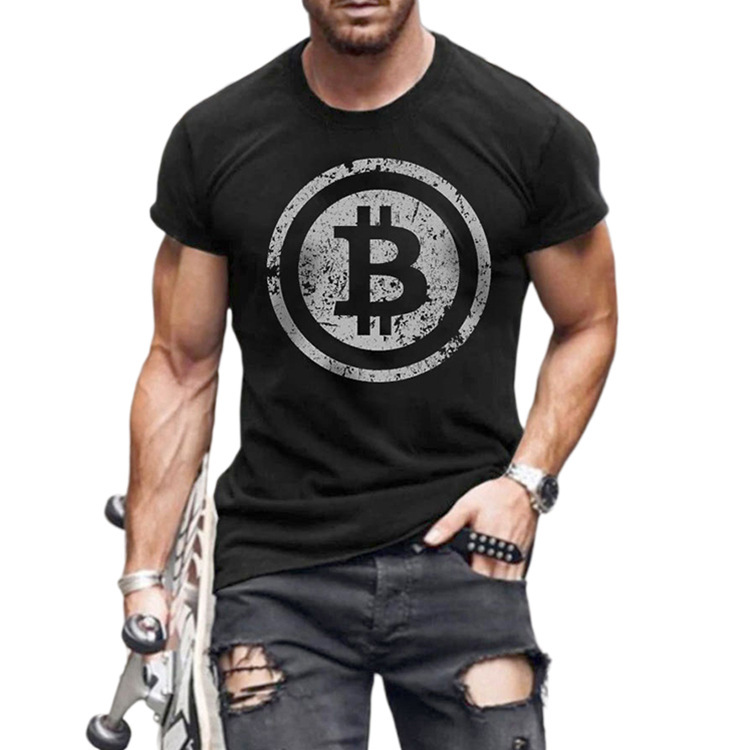 * Лидер продаж * BTC Биткоин логотип печать мужская футболка с коротким рукавом с круглым вырезом Верхняя одежда приталенная однотонная Повседневная футболка