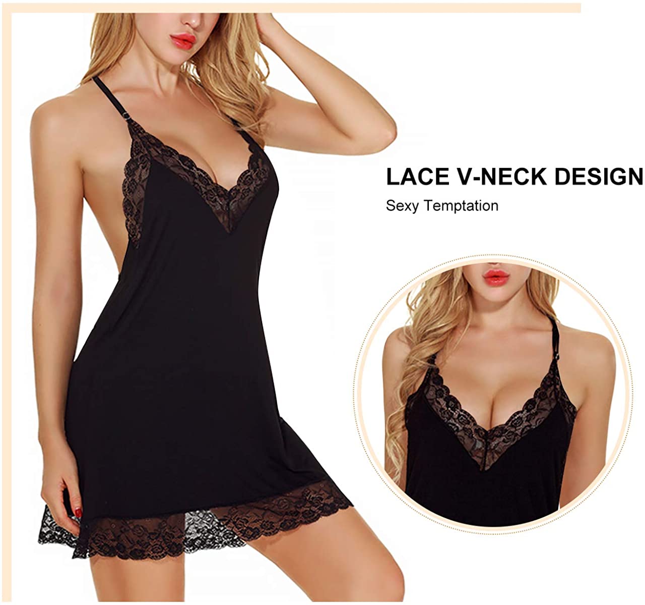 2021 Babydoll Sleepwear Chemise Sexy Lingerie G-String Dress Women's Lace Nightdress Thong Suit