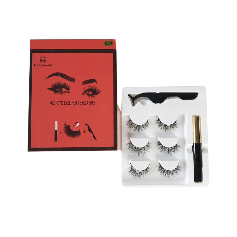 3 Pairs Magnetic Lash False Vegan Magnetic Eyelashes Set with Magnetic Eyeliner