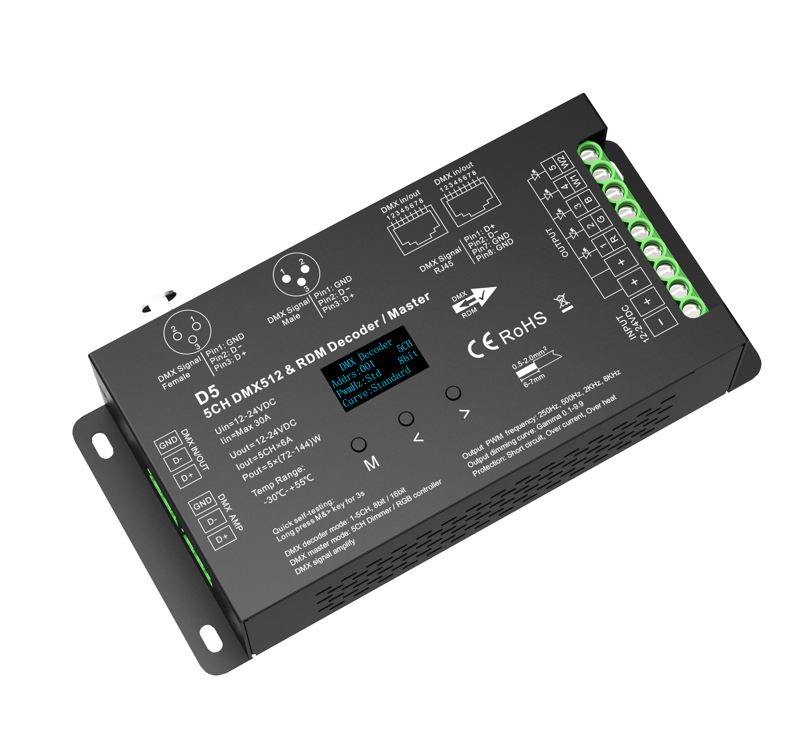 D5 5 5 каналов 6A/CH DMX512 RDM декодер DMX master RGB светодиодный контроллер pwm диммер постоянного напряжения