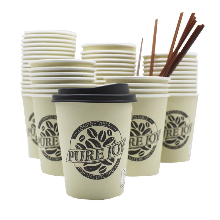 PLA lining disposable printed paper coffee cup sleeve cupsleeve printing custom logo single wall