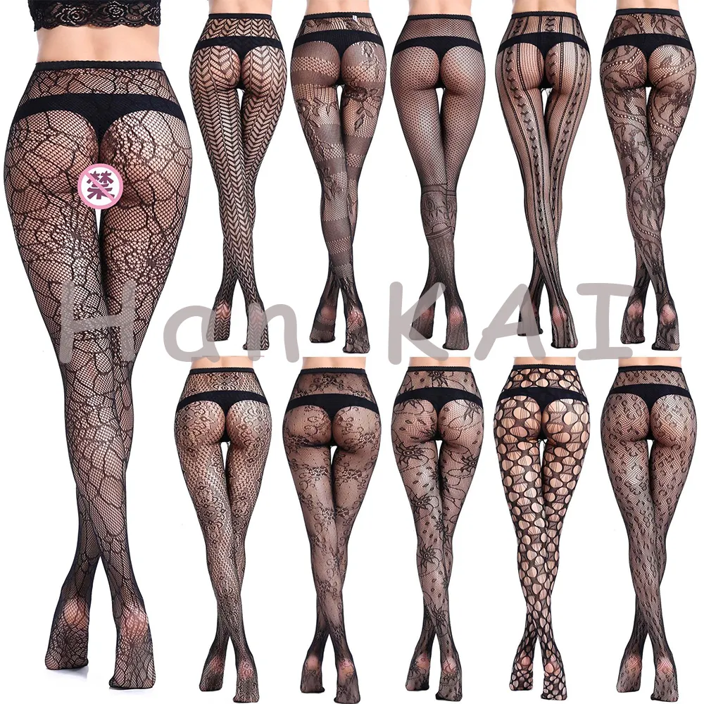 Wholesale high quality sexy ladies women Fashion Crotchless Pantyhose Jacquard Fishnet stockings suppliers