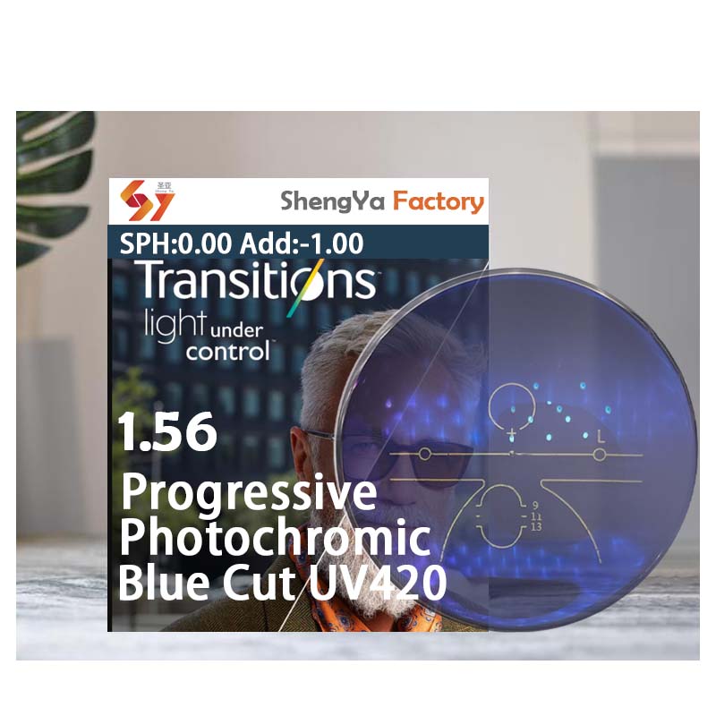 1,56 hmc прогрессивная фотография синяя оправа UV420 очковые линзы оптические прогрессивные фотохромные синие блочные оптические линзы
