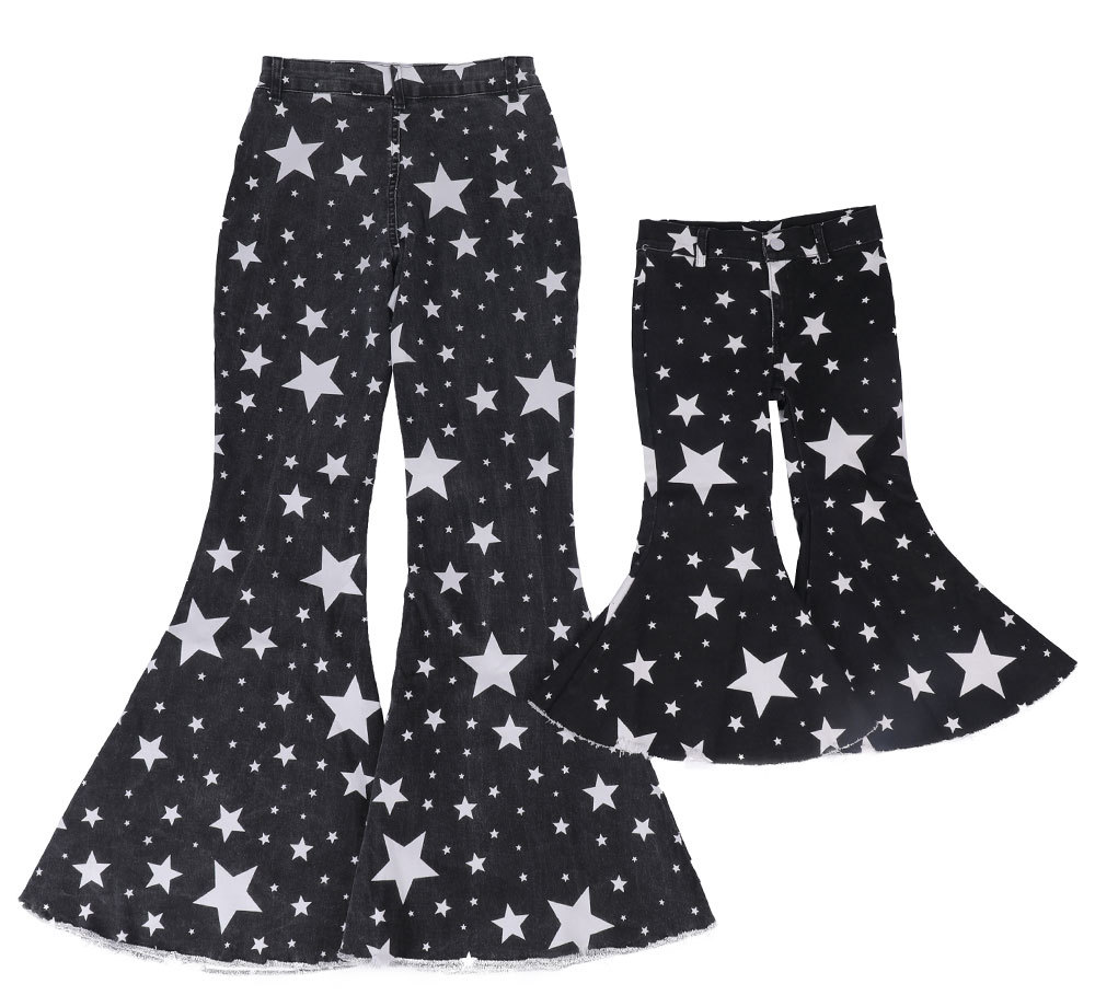 Fashion Children Denim Jeans Pants Mommy and Me Clothing Flare Bottoms Trousers