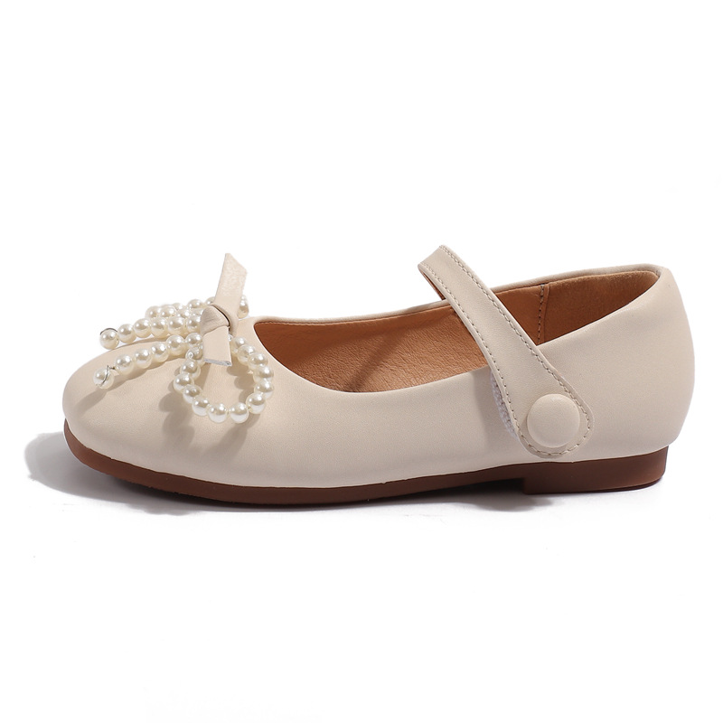 Autumn new girl pearl bowknot fashion sweet lovely casual comfortable soft sole small leather shoes