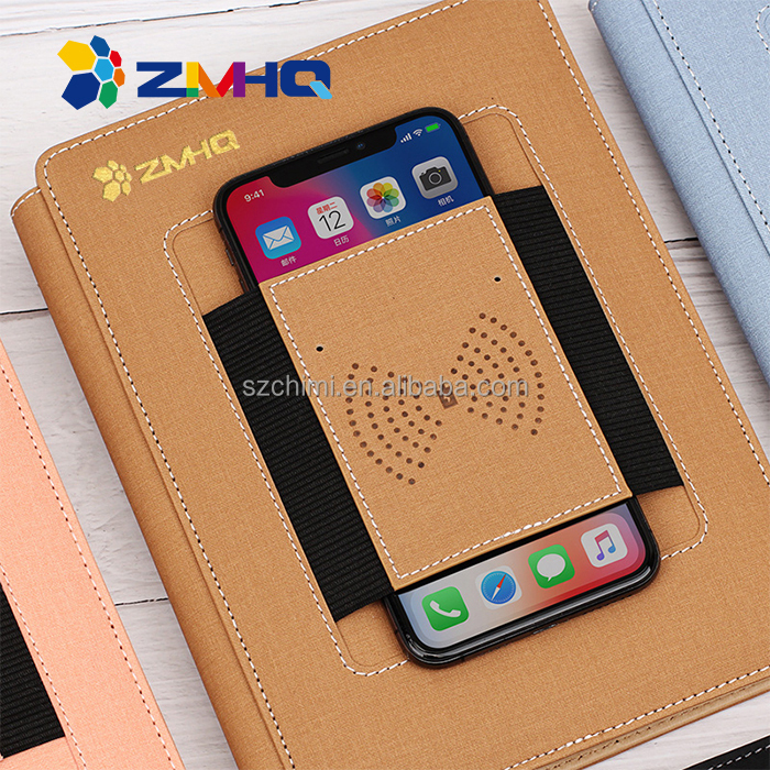 Hot Selling A5 PU Cover Notebook Bulid In Power Bank 8000mAh Wireless Charging Notebook