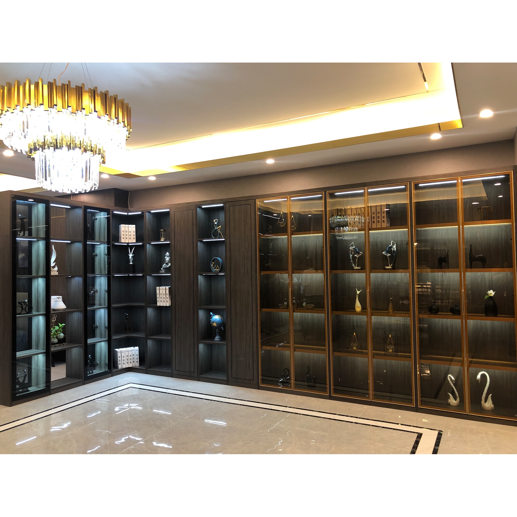 NICOCABINET Italian Design Custom Modern Brown Glass Bookcase Bookshelf With Glass Door Book Shelf Cabinet