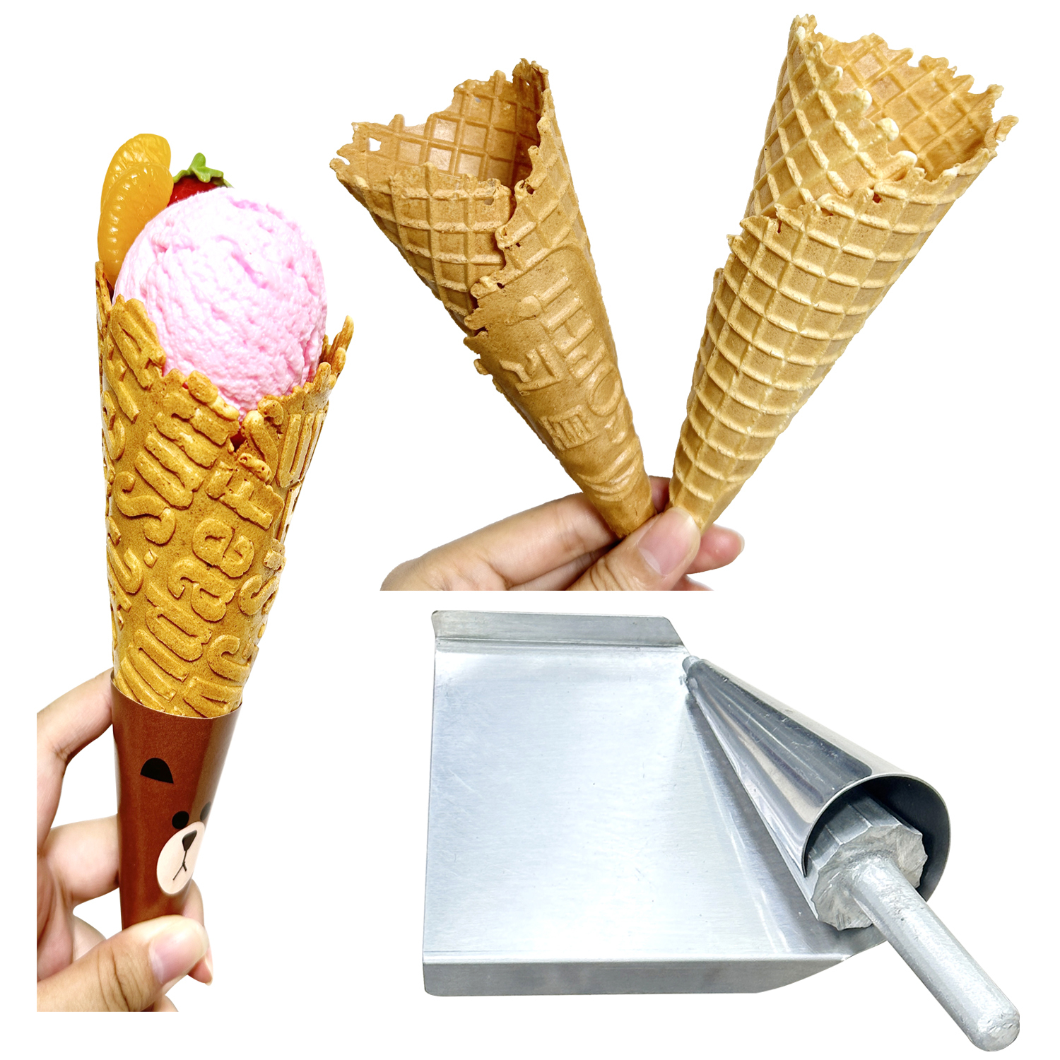 Catering Equipment Stainless Steel Manual Aluminum Mold Ice Cream Cones Waffle Roller For Business