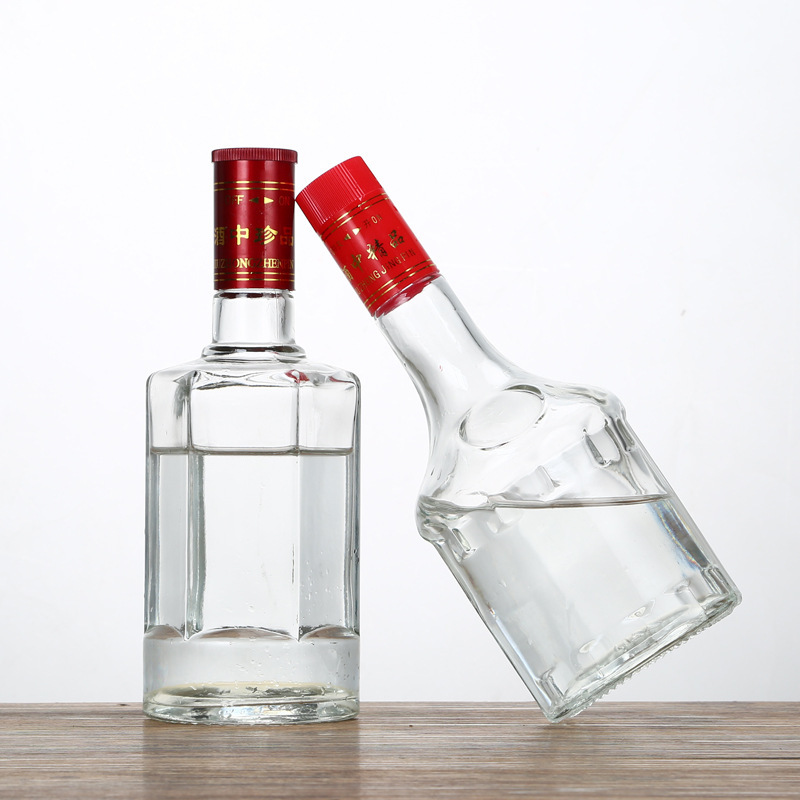 Wholesale Chinese liquor bottles transparent tape pattern for low priced spirit bottles