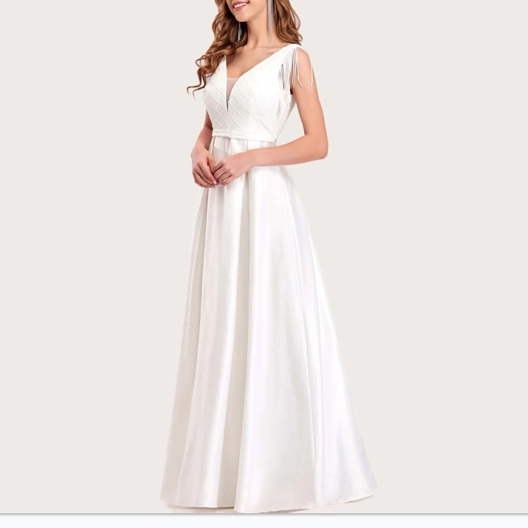 2021 Women V Neck Sleeveless Maxi Dresses Sequin Fringe Satin Prom Dress