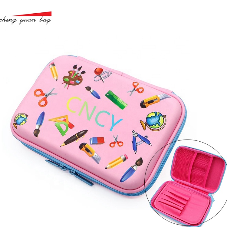 custom Cute printed 3D design PINK children school eva hard pencil case