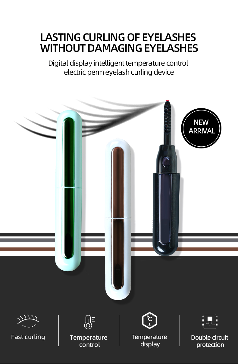 Black portable eyelash tools curler usb rechargeable bulk set electronic with comb separator heated pen style eyelash curler