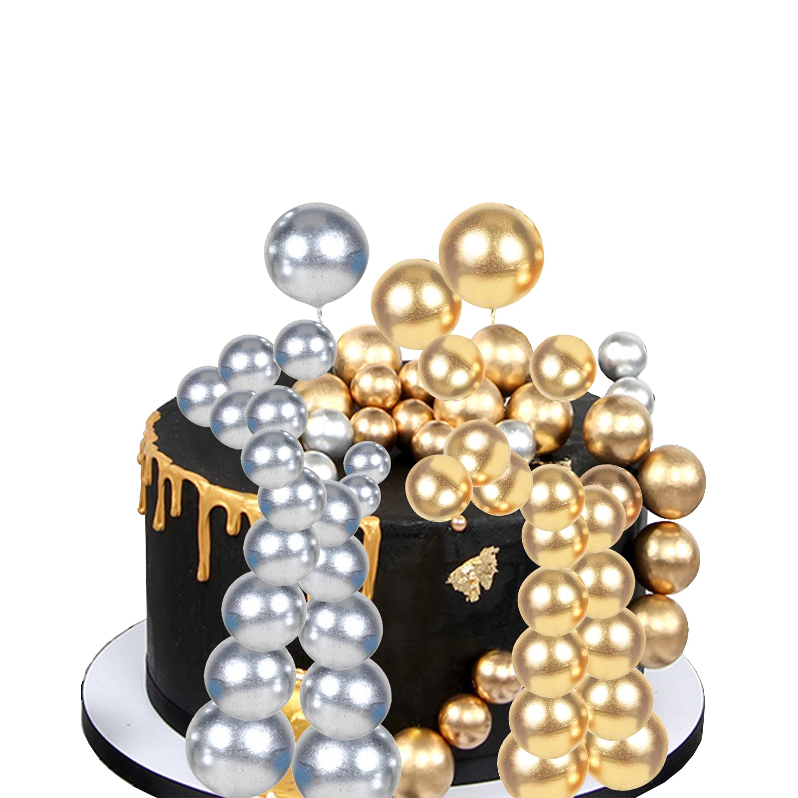 Luma Party Supplies Gold Silver Cupcake Decorating Tools Happy Birthday Metallic Wedding Cake Topper 2.5cm Foam Ball