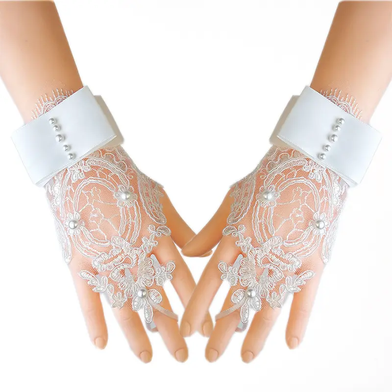 Beading Lace White Ivory Elegant Wedding Hand Gloves Women Wholesale