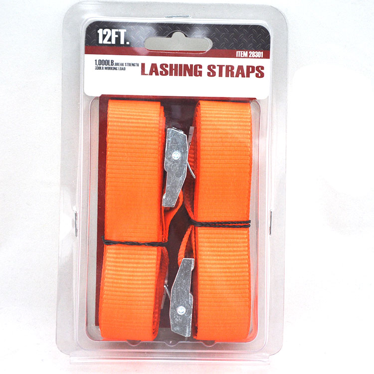 High quality new style package pair pack 400kgs / 1000lbs cam buckle tie down without hooks