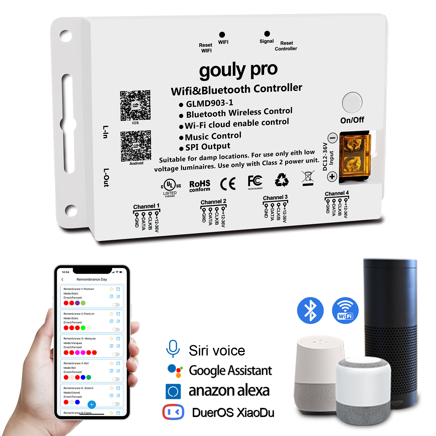 programmable pixel led light controller smart home control system rgb cloud wifi music sync 4 output led pixel controller