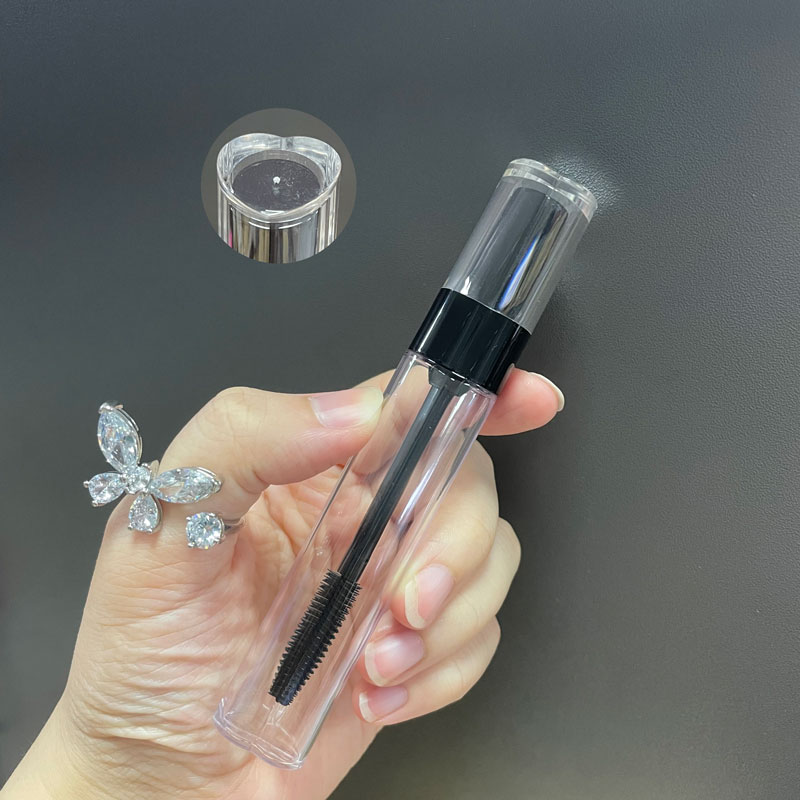 14.5ml heart black empty mascara tube cosmetic plastic tube low moq custom logo mascara tube with silicone spoolie