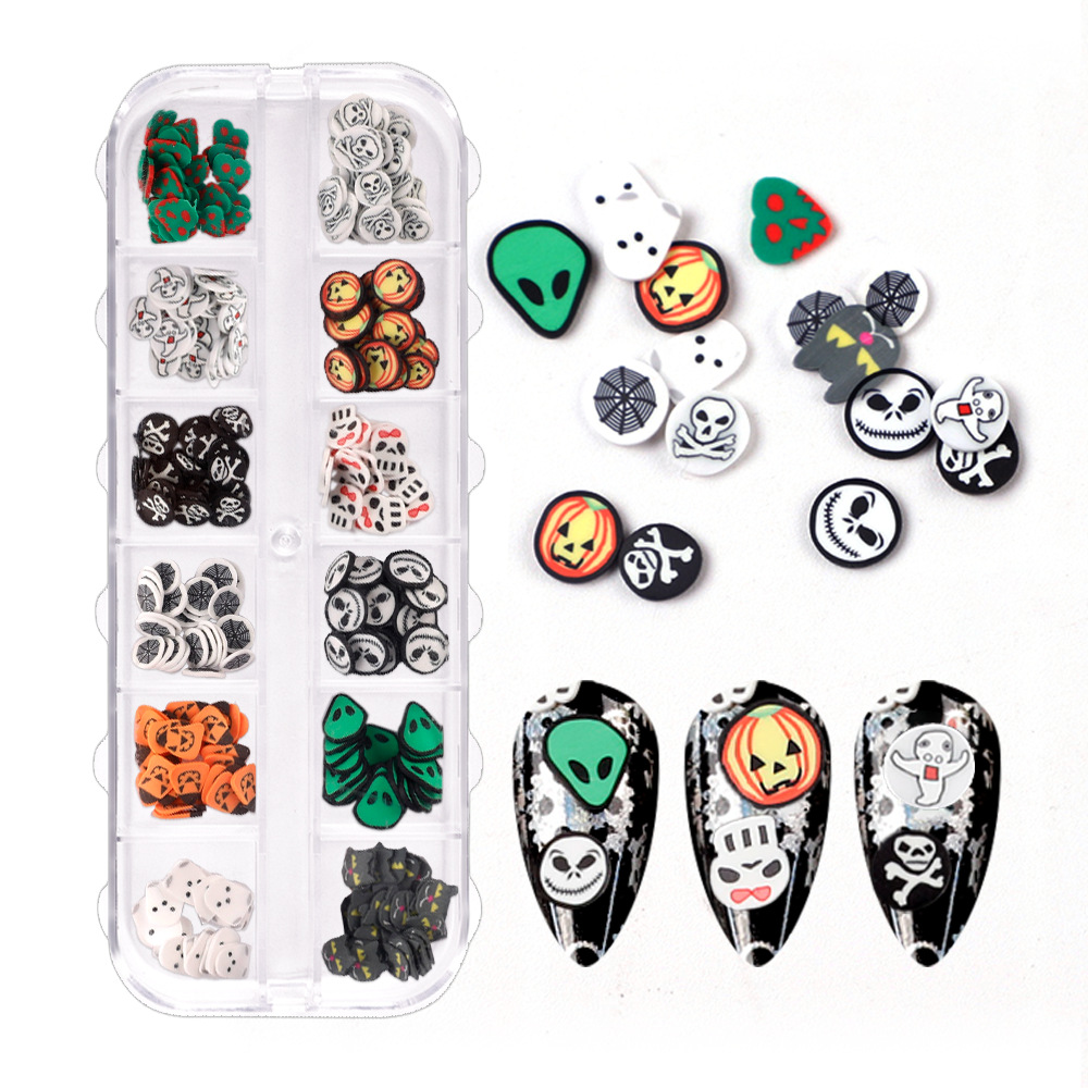 New manicure accessories Halloween soft pottery 12-grid ghost pumpkin manicure decoration