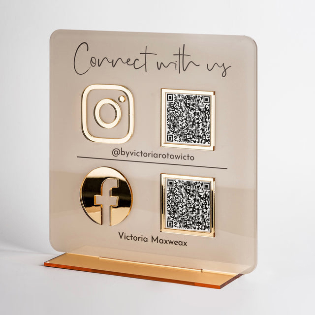 Пользовательский настольный веб-сайт с логотипом Настольный Qr-код пластина Facebook Instagram знаки для социальных сетей сканирование для оплаты акриловых знаков