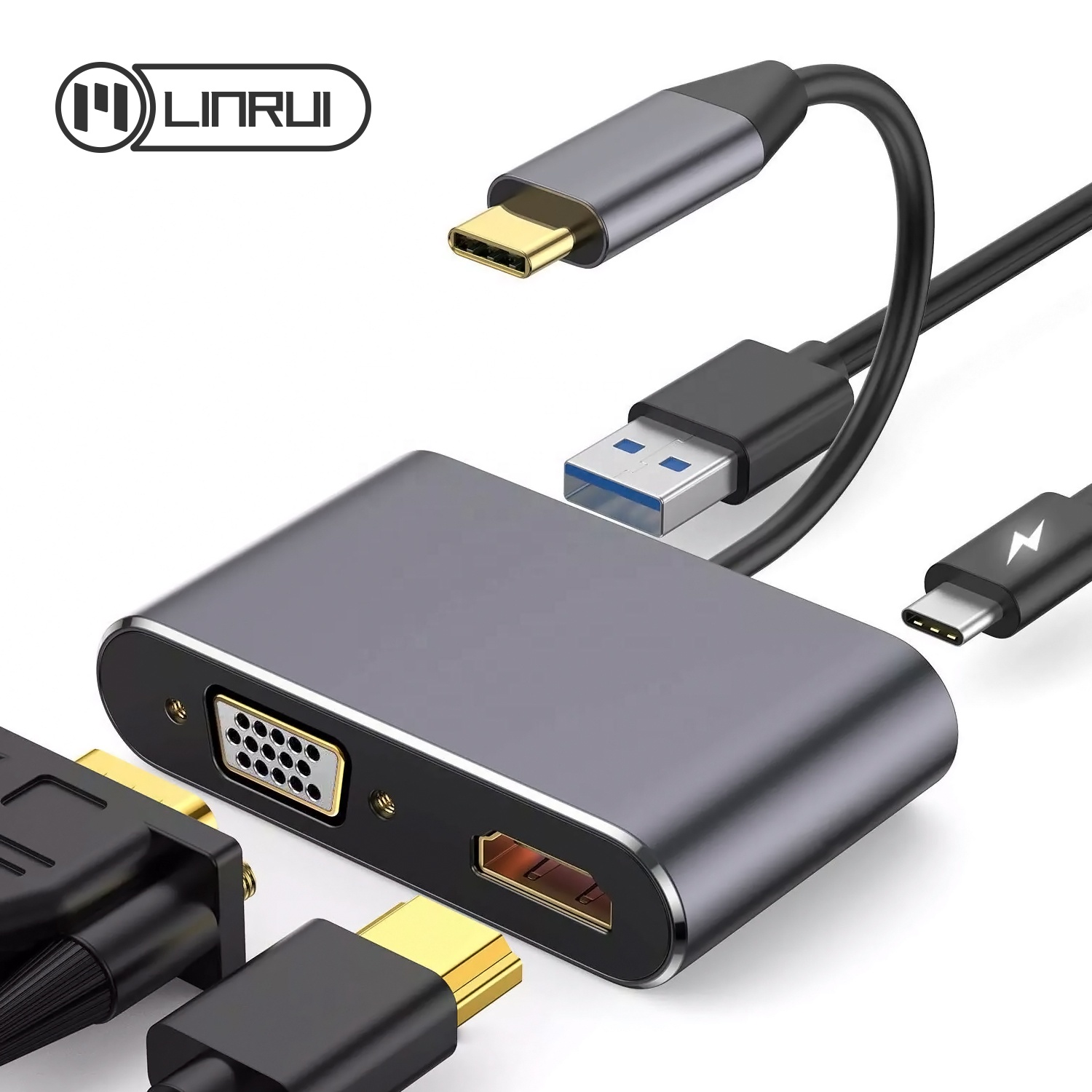 Адаптер 2 в 1 с типа C на VGA HDTV 4K для MacBook Pro, iMac 2017, Chromebook Pixel, Galaxy S8/S8Plus и т. д.