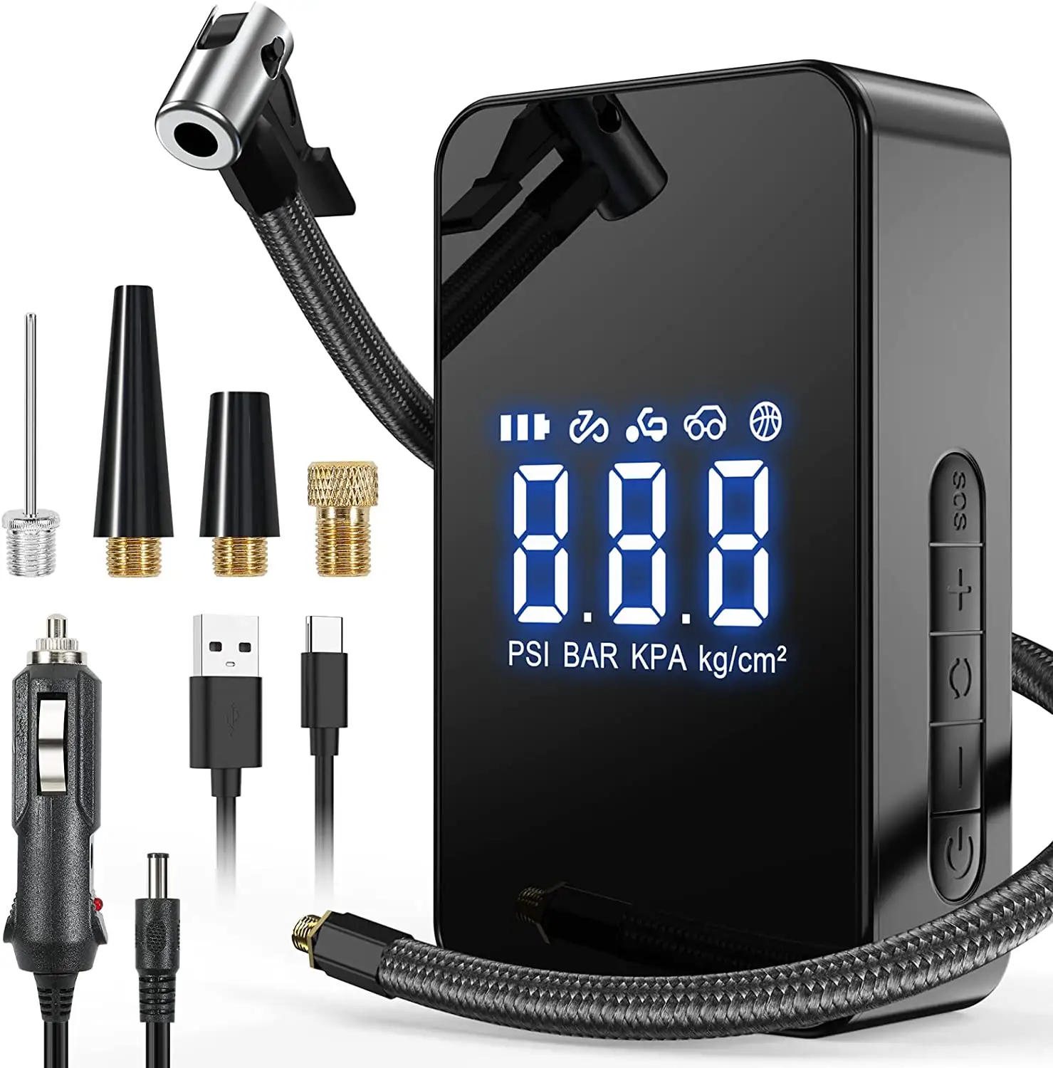 150PSI  Newest Rechargeable  Full Screen  Tire Inflator Air Compressor for Car Tire Air Pump for Car Tire  Auto Stop