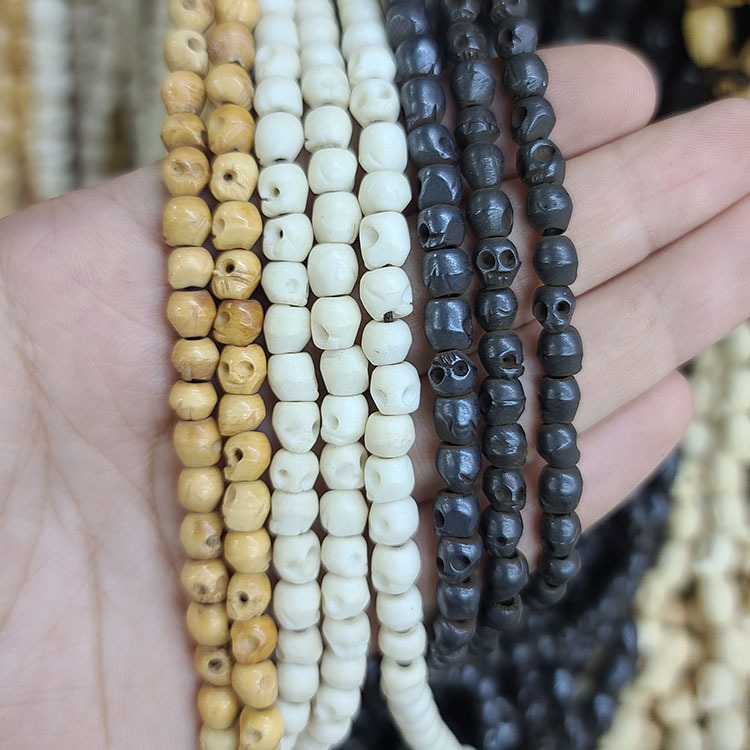 OB112 Tiny Mini Small Hand Carved Natural Ox Bone Skull Ghost Beads, Bone Skeleton Beads
