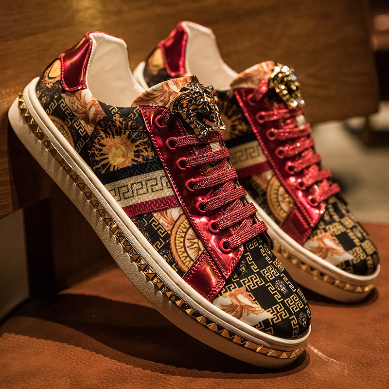 Fashion Unisex Casual Skate Canvas Shoes Gold Lace Medusa Printed Bee Embroidery Men's Walking Shoes Sneakers