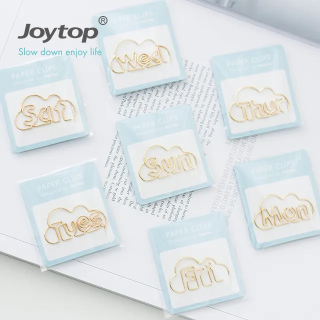 Металлический зажим для бумаги Joytop, золотистого цвета, с понедельника по воскресенье
