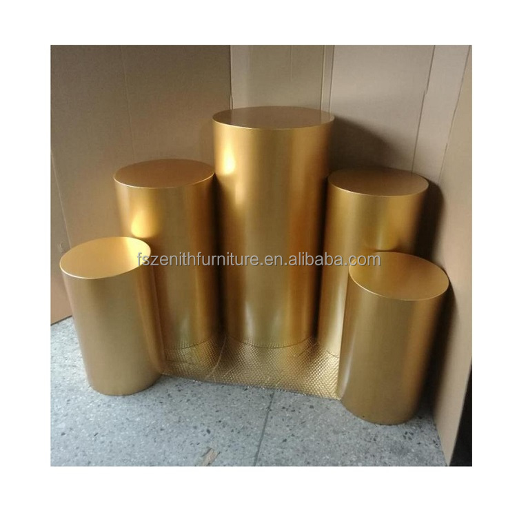 Wedding Backdrop Decor Dessert Cake Metal Plinth Set Gold Round Cylinder Pedestal Plinthes