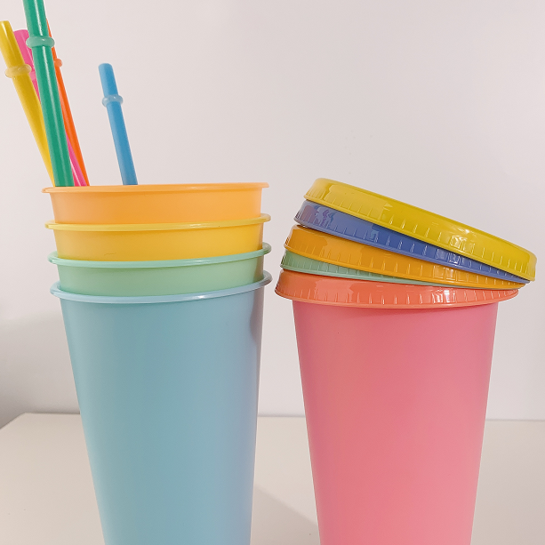 2021 Hot Sale New Macaron Color Change Cups BAP Free 16/24OZ Coffee Cup With Lip Straws