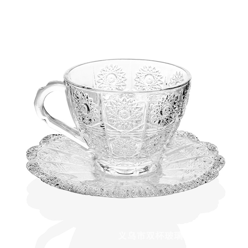 Glass Tea Cups and Saucers Set, Coffee Cups for Coffee Tea Milk Juice Ice Cream