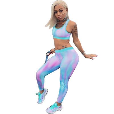 European and American women's clothing Amazon explosion models fashion gradient casual sports suit two-piece suit