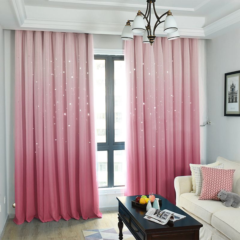 i home Fantastic Design Ready Made Polyester Pink Gradient Living Room Window Curtains Blackout