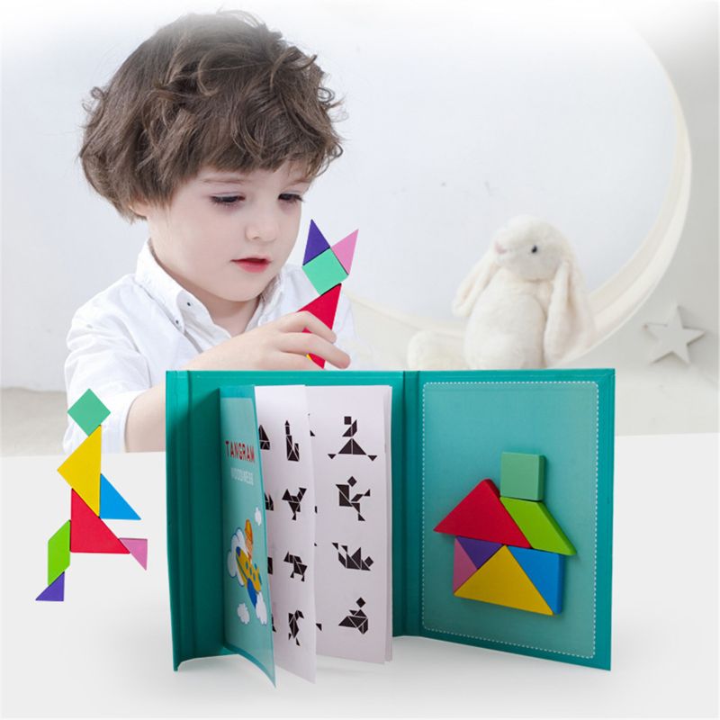 Забавная Магнитная книга Tangram с руководством Обучающие игрушки головоломки игрушки Обучающие игрушки для детей и младенцев