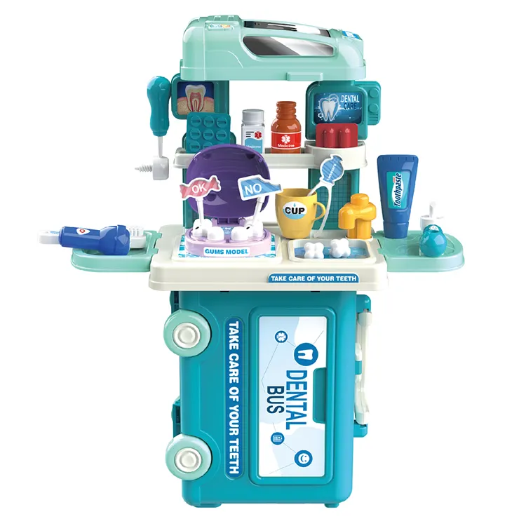 3in1 34pcs children dentist care bus doctor pretend play toys rich accessories portable dentist toy set for kids