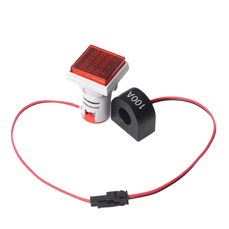 Светодиодный дисплей Traid AC 0-100A AC V + A + HZ, 22 мм, квадратный, 12 В, светодиодная цифровая панель, Аналоговый вольтметр и амперметр, Индикатор Частоты