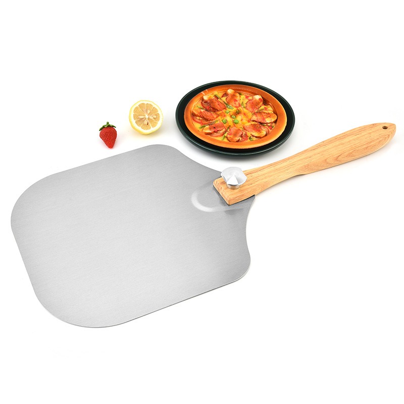 Foldable Aluminum Pizza Peel Shovel Oven Accessories With Wooden Handle Cutter