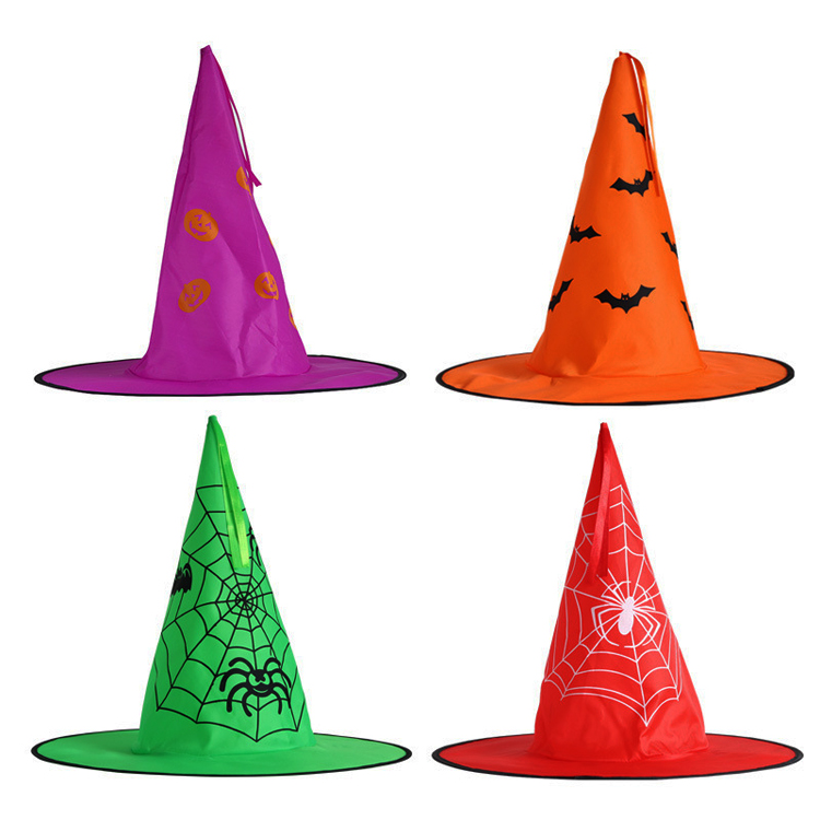 Halloween cosplay costume party custom decoration supply 4 set hanging lighted wizard witch hat with mini led
