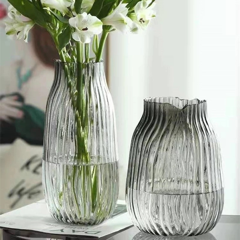 European Creative Wave Water Bamboo Colored Flower Vase Clear Grey Thicken Glass Vase