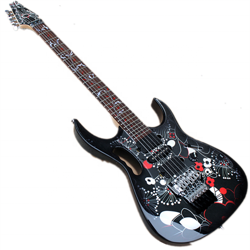 OEM 6 Strings Black Body Electric Guitar with Tremolo Bridge,HSH Pickups,can be customized