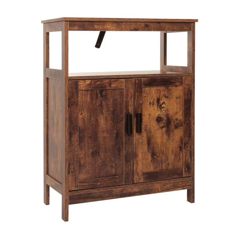 Living Room with 2 doors and Adjustable Shelves Rustic Brown Floor-standing Storage Cabinet 0223