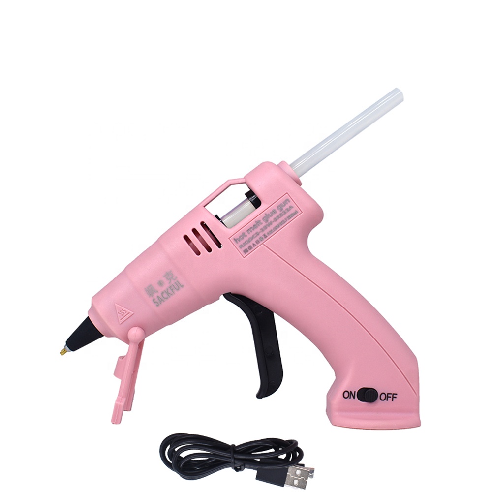 Cordless lithium battery USB rechargeable 25W pink hot melt glue gun for household manual DIY production