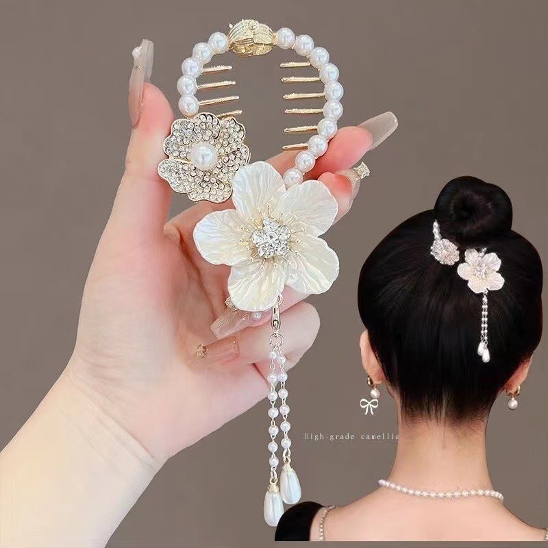 2023 New Rhinestone Pearl Flower Hairpin Colorful Head Clip Women's Hair Jewelry