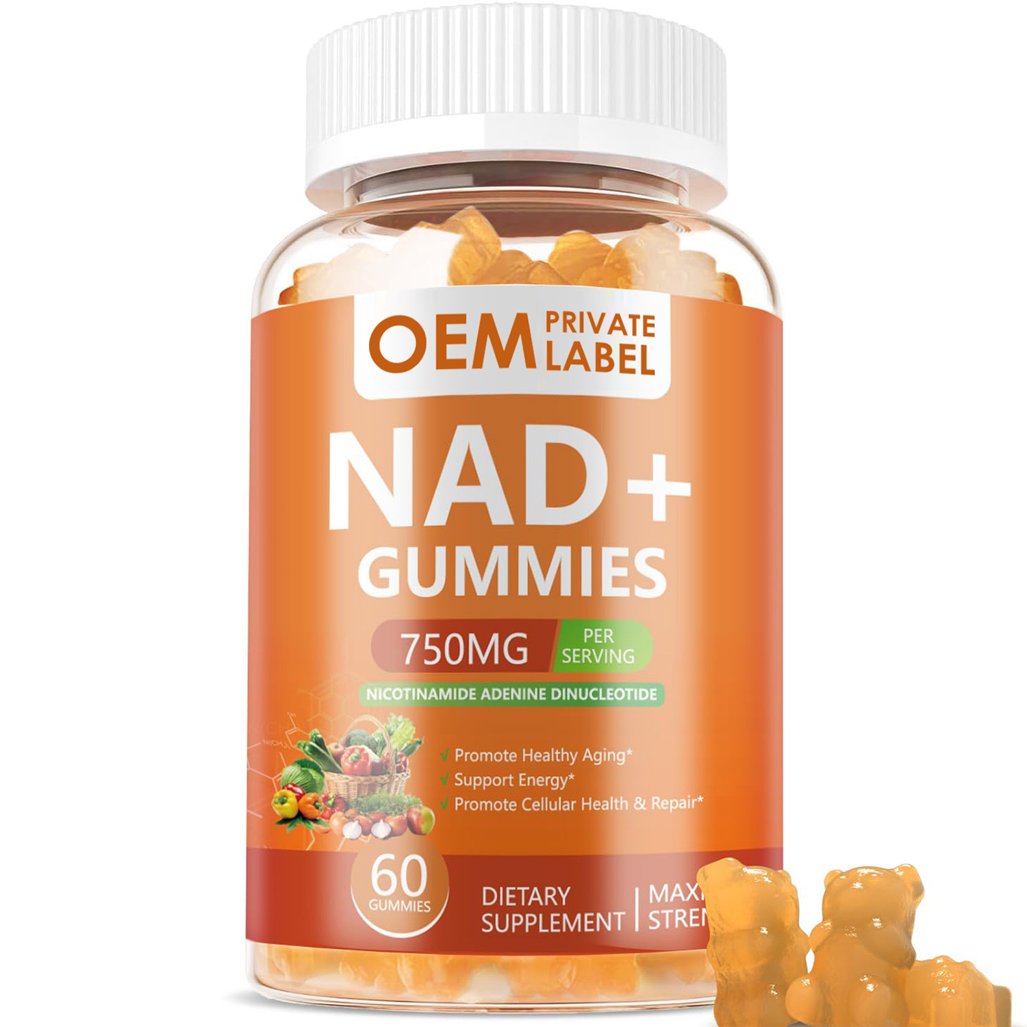 Custom NAD+ Gummies Supplement Nicotinamide Riboside Boost Nad Plus Vitamin B3 D3 Sodium Zinc Support Cellular Health