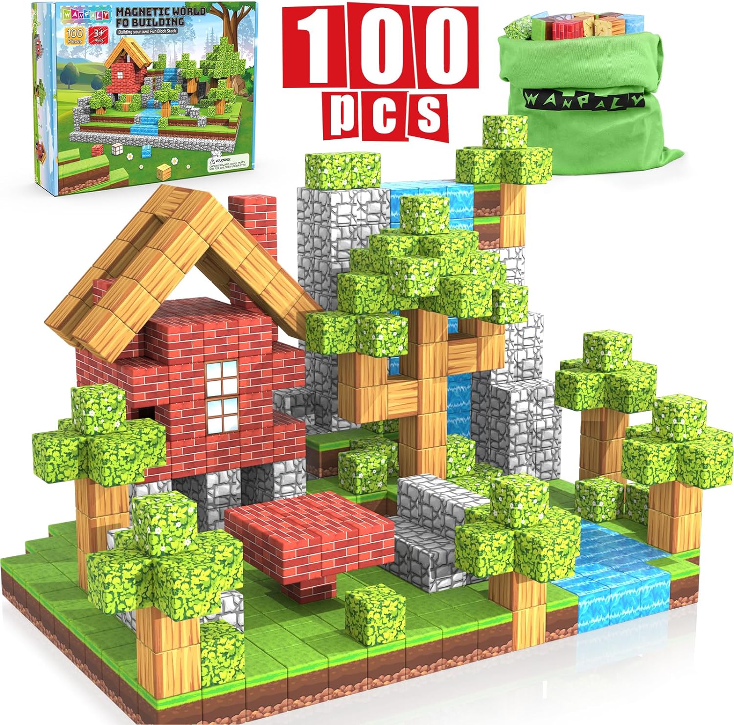100PCS Magnetic Building Blocks for Kids Build Mine Magnet World Set STEM Montessori Sensory Cubes for Toddlers