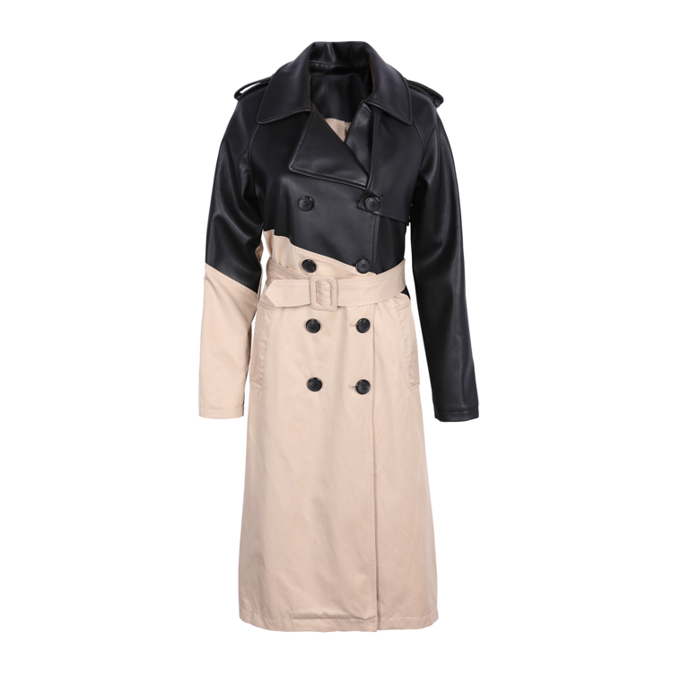 Recycle Lining Coated solid Long Autumn Leather Women Trench Coat