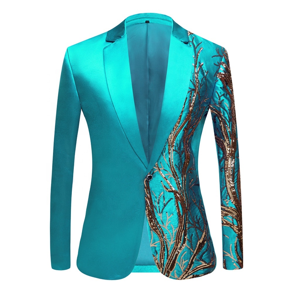 2023 Stylish One Button Single Breasted Suit Jackets Sequin Patchwork Black Suits &blazer Party Stage Prom Costume Homme