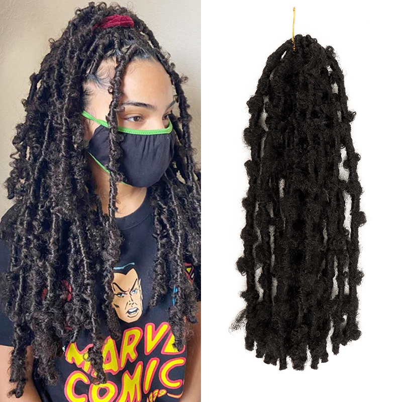 Большой бабочки Locs вязание крючком 14/24 дюймов короткие рваные искусственные Locs вязание крючком для волос предварительно петли натуральный грязный бабочка боб Locs